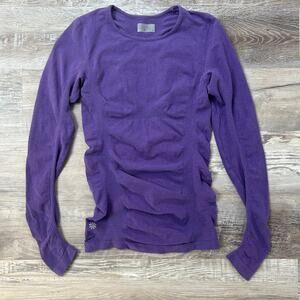 Athleta Purple Ruched Long Sleeve Top XS with Thumbholes | Organic Cotton Blend